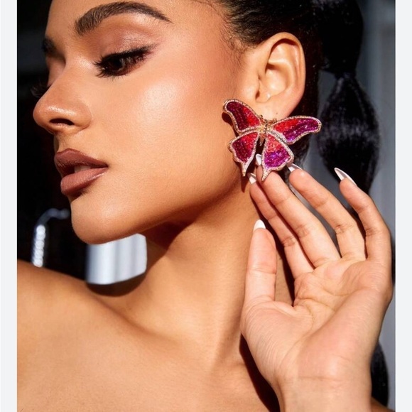 Handmade Colorful Sequin Gold  Butterfly Earrings - Picture 8 of 17